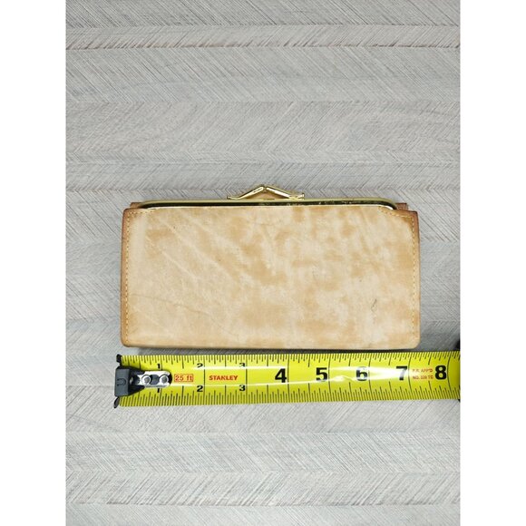 Vintage Crown Checkbook Wallet Beige Tan Cowhide Leather Kisslock Coin Pouch - Picture 5 of 10